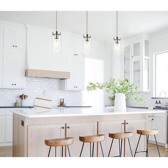 Milano Brushed Nickel clear glass Pendant Light, E26 base, Height adjustable - Picture 3 of 3